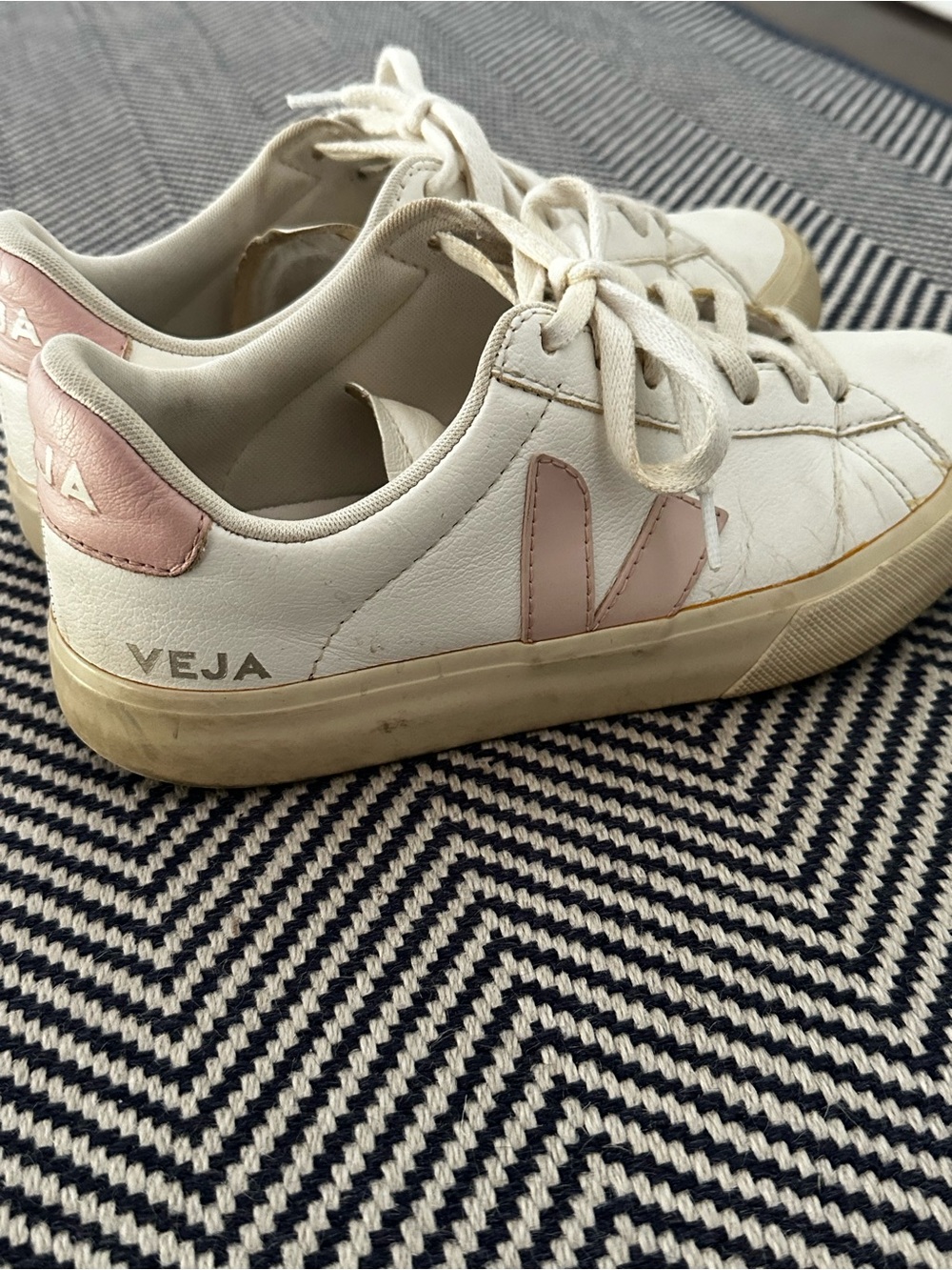 Veja Women’s White Leather Sneakers with Pale Pink Details
